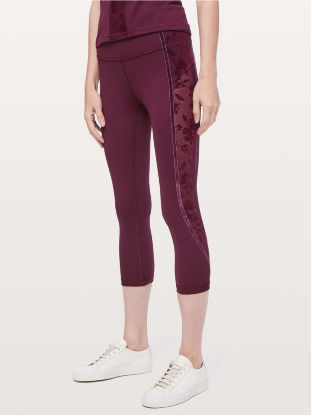 SPECIAL EDITION LULULEMON Wunder Under Crop Maroon Floral Mesh Leggings, Sz 4 - Picture 3 of 15
